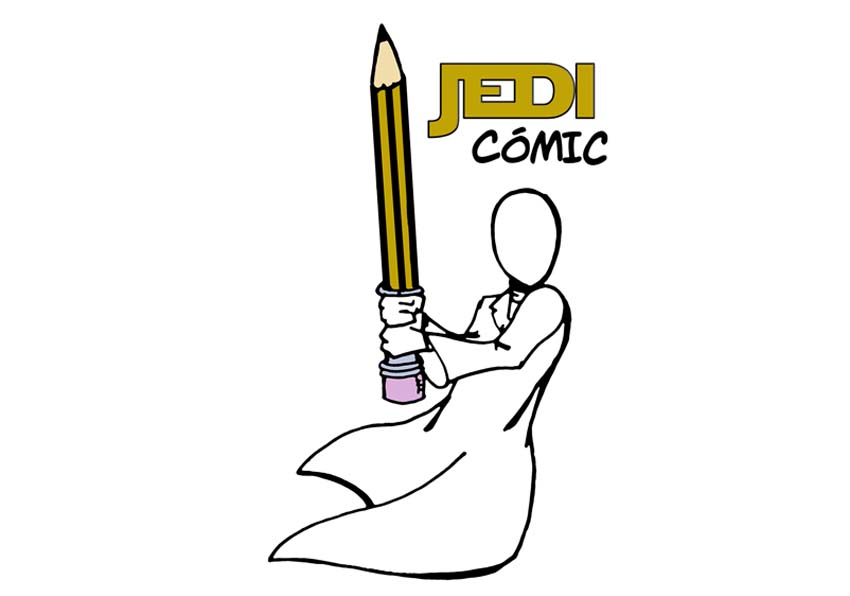 Detall del cartell, dibuix d'un Jedi amb un llapis